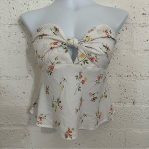 Abercrombie & Fitch Womens Crop Top S White Floral Strapless Smocked Back BK19